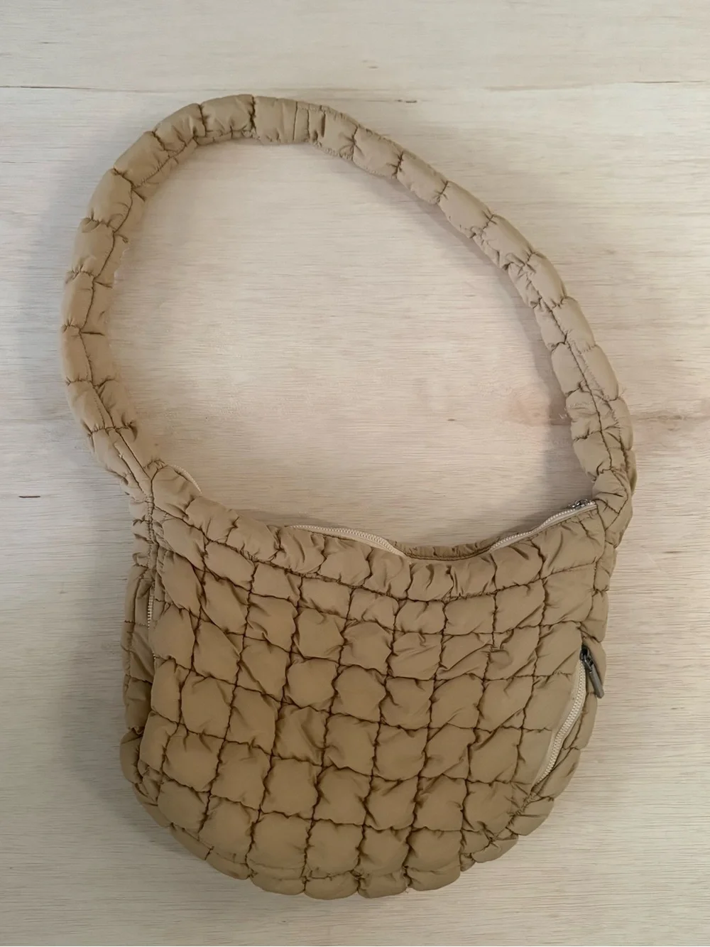Beige Quilted Shoulder Bag - Stylish Padded Carryall